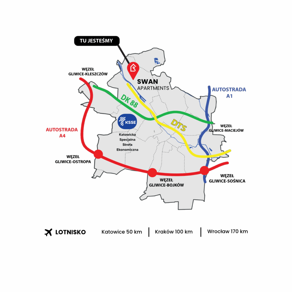Mapka SWAN Apartments _ Gliwice_ Gdzie jesteśmy